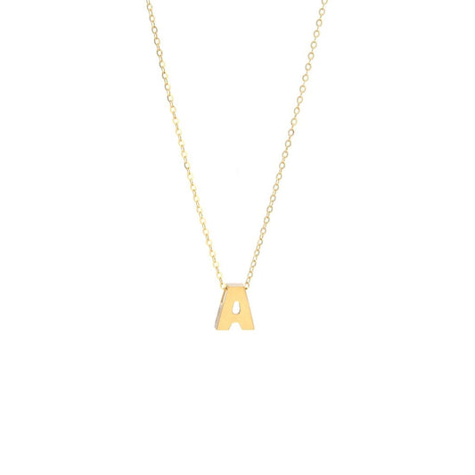 14k Gold Yellow Gold A Initial Letter Minimalist  Necklace 16"-18"