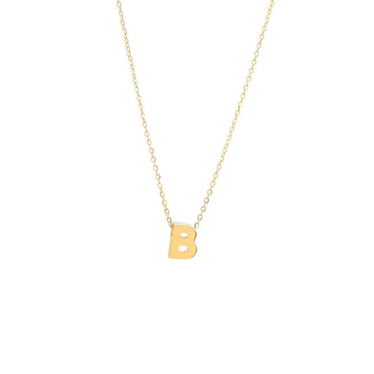 14k Gold Yellow Gold B Initial Letter Minimalist  Necklace 16"-18"