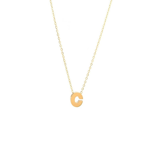 14k Gold Yellow Gold C Initial Letter Minimalist  Necklace 16"-18"