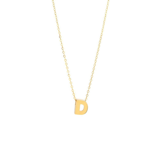 14k Gold Yellow Gold D Initial Letter Minimalist  Necklace 16"-18"