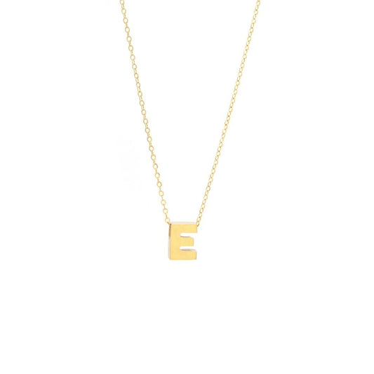 14k Gold Yellow Gold E Initial Letter Minimalist  Necklace 16"-18"