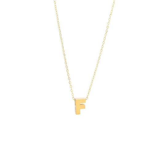 14k Gold Yellow Gold F Initial Letter Minimalist  Necklace 16"-18"