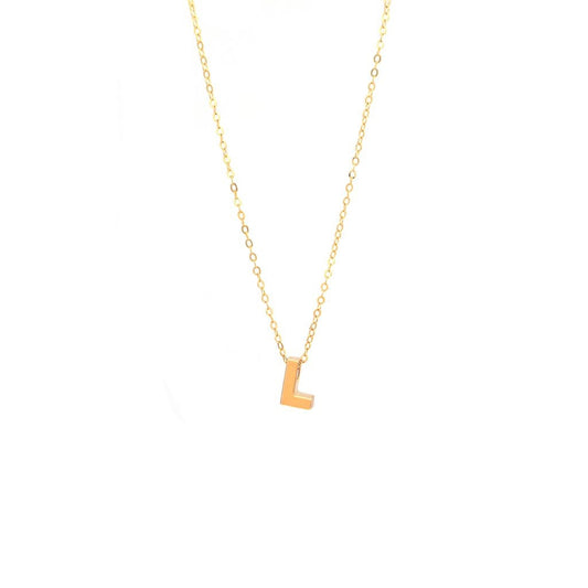 14k Gold Yellow Gold L Initial Letter Minimalist  Necklace 16"-18"