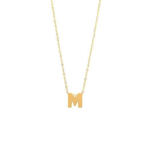 14k Gold Yellow Gold M Initial Letter Minimalist  Necklace 16"-18"