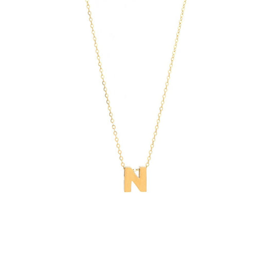 14k Gold Yellow Gold N Initial Letter Minimalist  Necklace 16"-18"