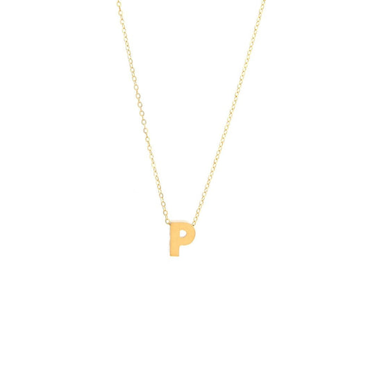 14k Gold Yellow Gold P Initial Letter Minimalist  Necklace 16"-18"