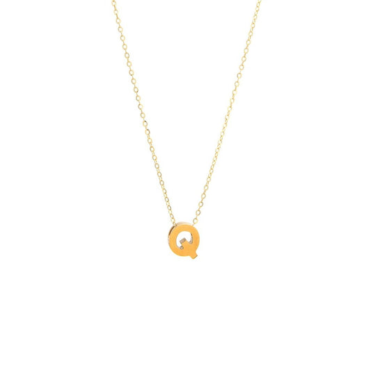 14k Gold Yellow Gold Q Initial Letter Minimalist  Necklace 16"-18"