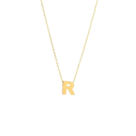 14k Gold Yellow Gold R Initial Letter Minimalist  Necklace 16"-18"