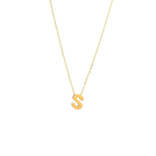 14k Gold Yellow Gold S Initial Letter Minimalist  Necklace 16"-18"