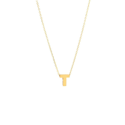 14k Gold Yellow Gold T Initial Letter Minimalist  Necklace 16"-18"