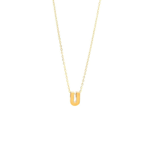 14k Gold Yellow Gold U Initial Letter Minimalist  Necklace 16"-18"