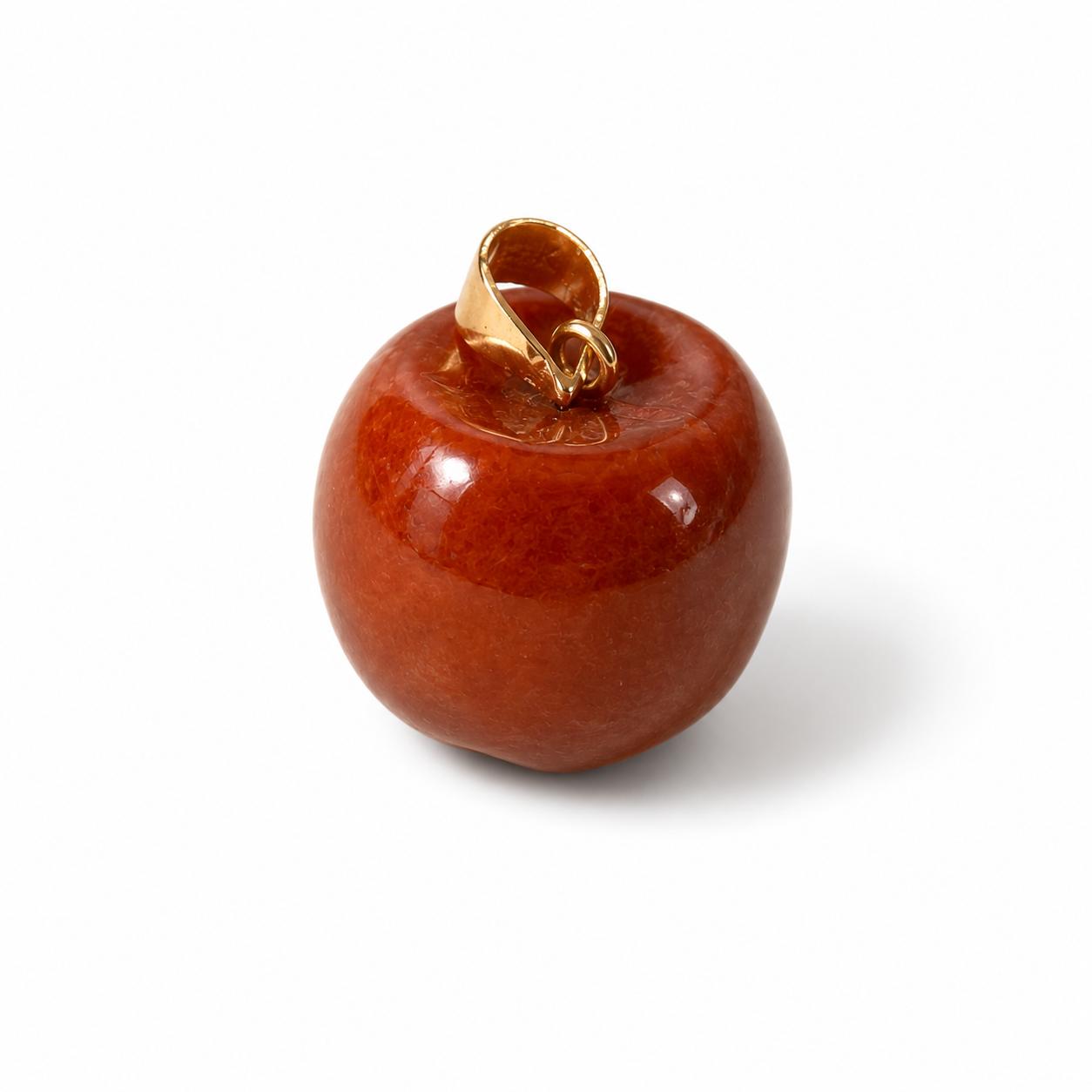 Unique 14K Gold Red Jade Apple Pendant  18.0mm x 13.0mm