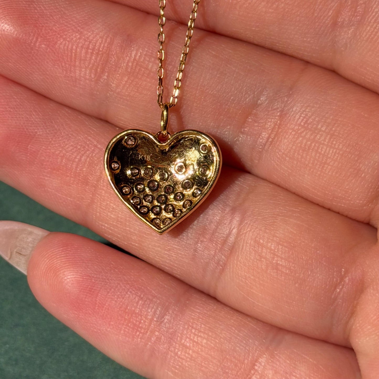 18K Real Gold Yellow Gold .22ctw Natural  Diamond Heart Necklace 18”