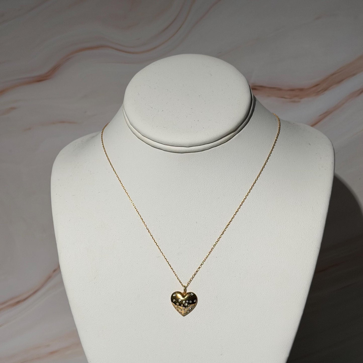 18K Real Gold Yellow Gold .22ctw Natural  Diamond Heart Necklace 18”