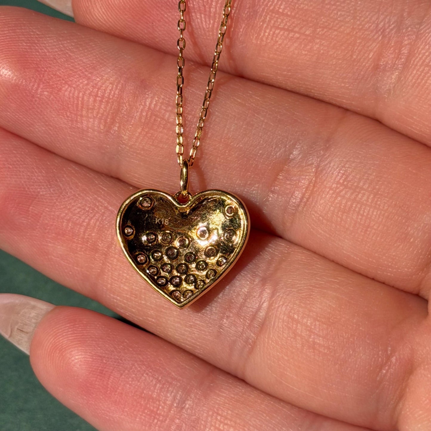18K Real Gold Yellow Gold .22ctw Natural  Diamond Heart Necklace 18”