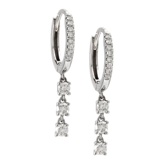 14K White Gol  Round Prong Natural Diamond Earring with drop diamonds