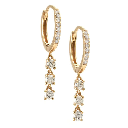 14K Yellow Gold  Round Prong Natural Diamond Earring with drop diamonds