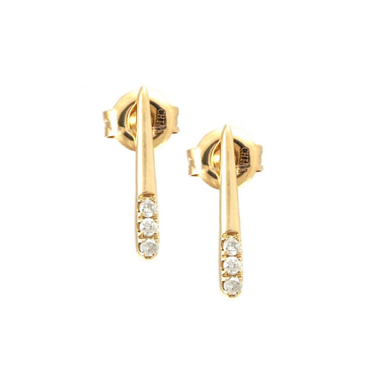 14K Yellow Gold Pave Natural Diamond Studs 2x13mm