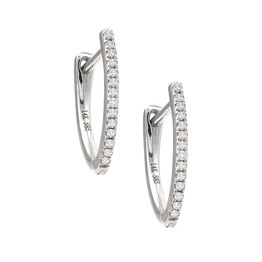 14K White Gold Natural Pave Diamond Huggies Earring13mm