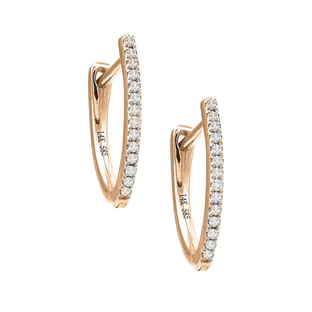 14K Yellow Gold Natural Pave Diamond Huggies Earring13mm