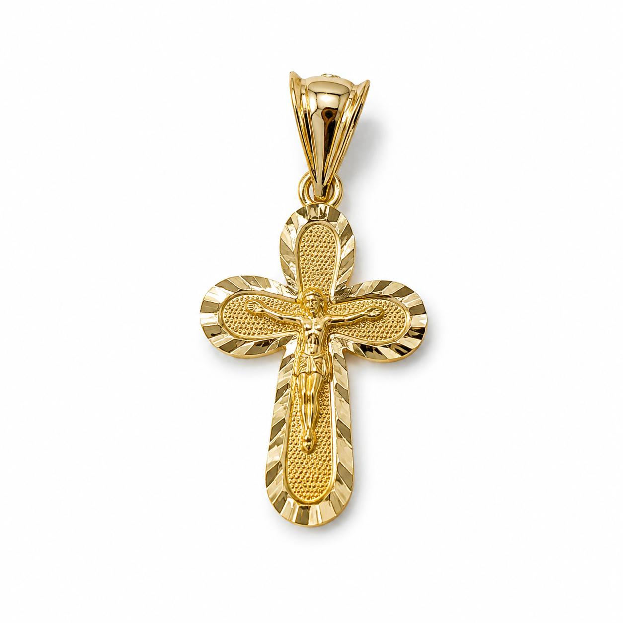 14K Real Yellow Gold Jesus Christ Cross Pendant