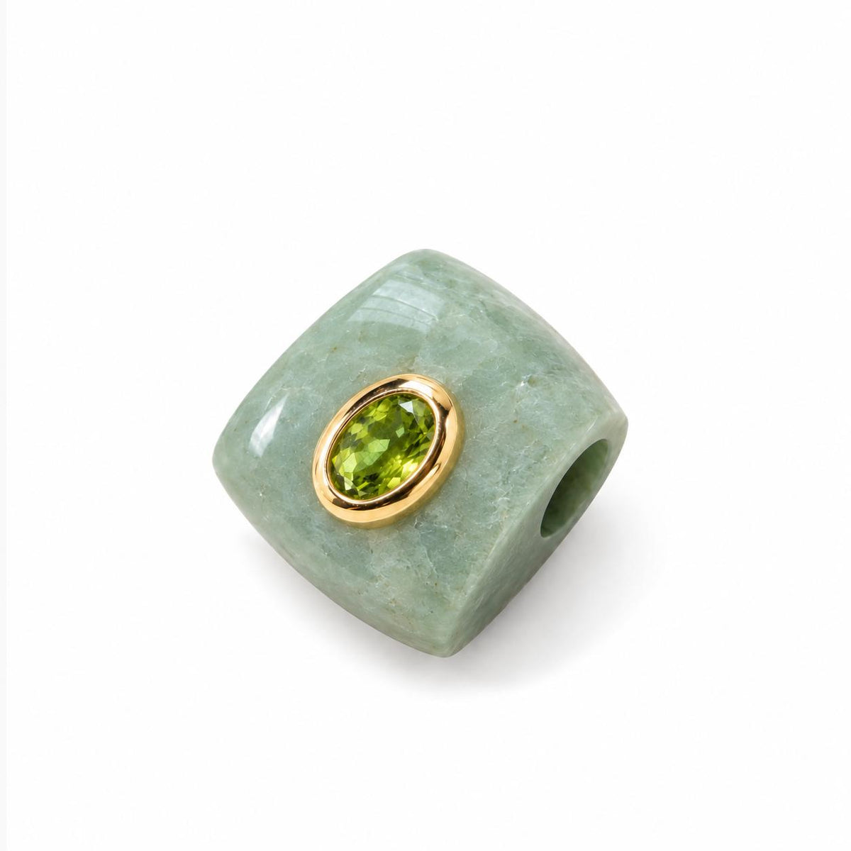 14K Real Gold Green Jade & Peridot Pendant Necklace 17mm x 13mm