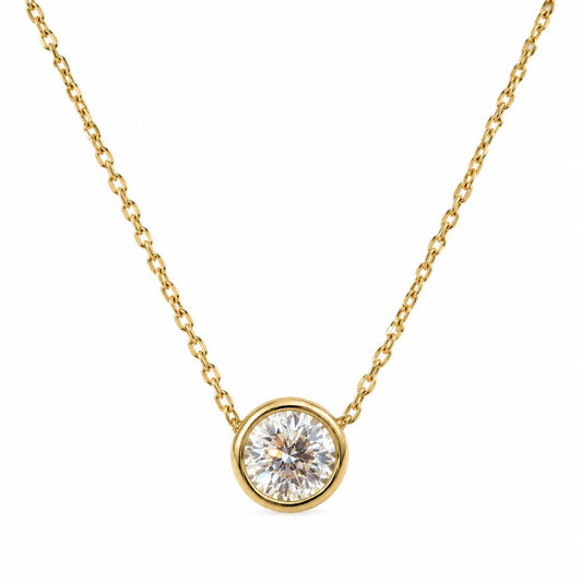 14K Real Solid Gold 2.02CT Lab-Grown Solitaire Necklace 18"