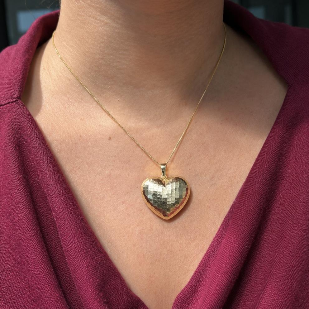 10K Real Yellow Gold Disclo Puffy Heart Pendant Charm