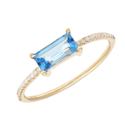 14K Yellow Gold Blue Topaz and Natural Diamond Ring size 7