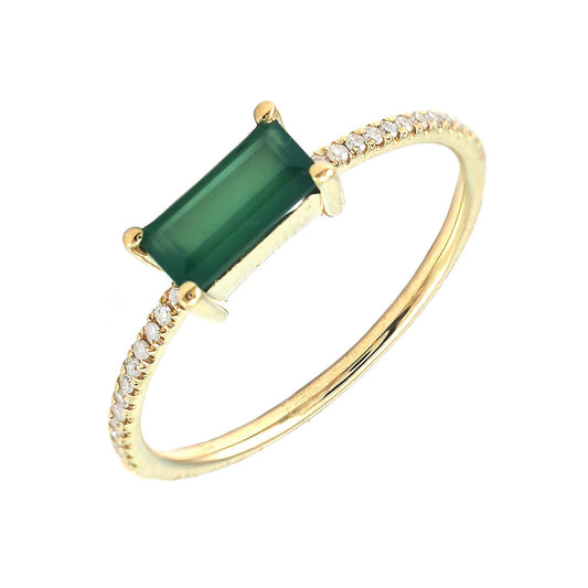 14K Yellow Gold Green Onyx and Natural Diamond Ring size 7