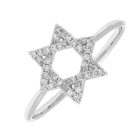 14K White Gold Jewish Star Natural Diamond Size 7 Ring
