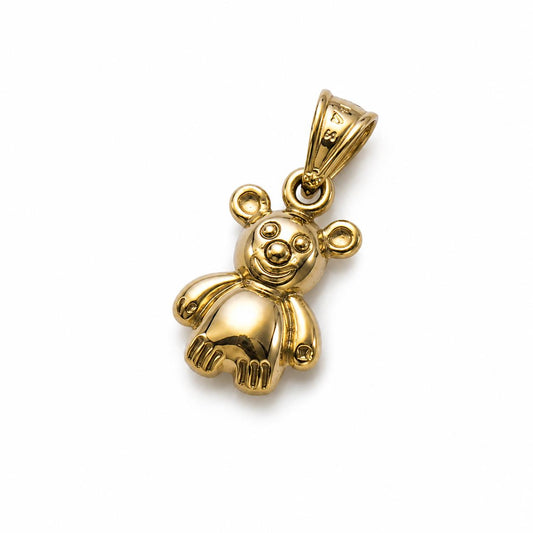 10K Real Yellow Gold Teddy Bear Pendant .75"