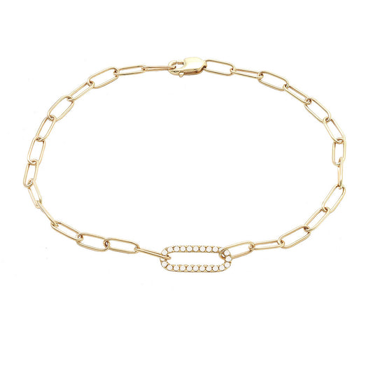 14K Yellow Gold  Paperclip Natural Diamond Bracelet 7"