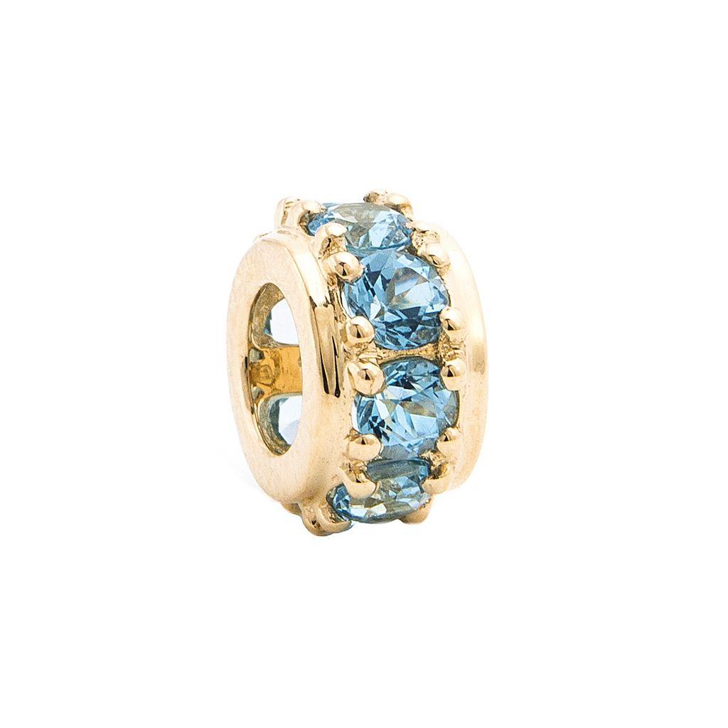 14K Real Solid Yellow Gold Rondel Round Prong Blue Topaz Pendant 9.5mm