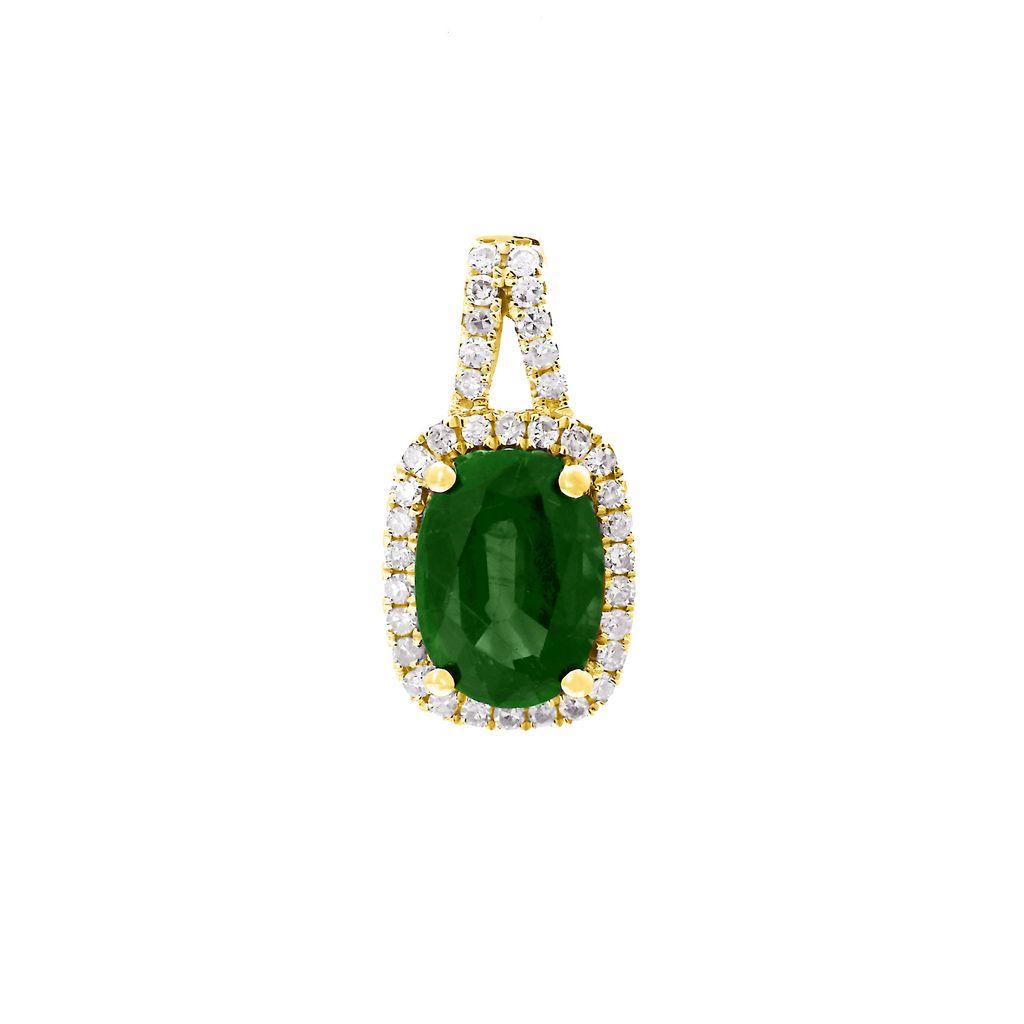 14K Real Yellow Gold Rectangular Prong Emerald Pendant 7X13.6mm