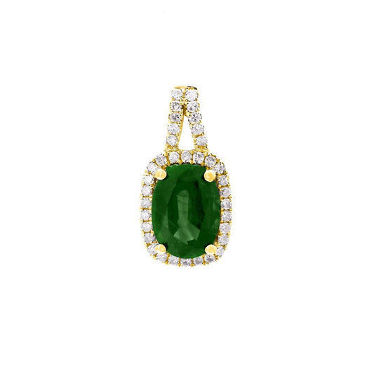 14K Real Yellow Gold Rectangular Prong Emerald Pendant 7X13.6mm
