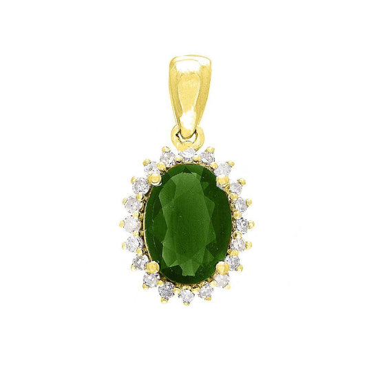 14K Real Yellow Gold Oval Prong Emerald Pendant 8X15mm