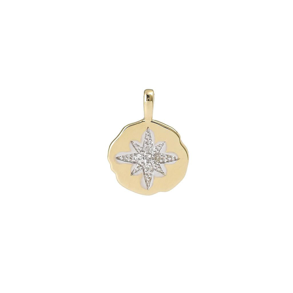 14K Real Yellow Gold  Single Micro Pave Diamond Pendant 12mm
