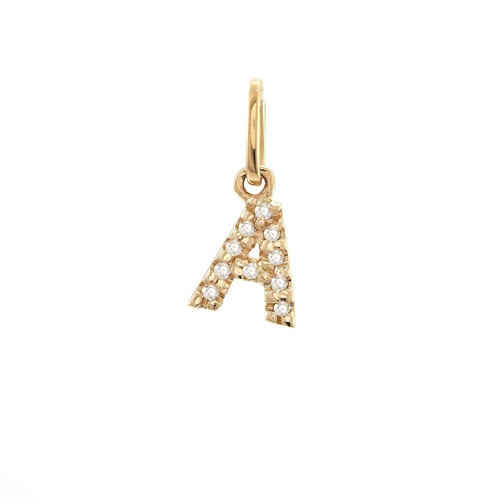 14K Real Solid Gold Natural Diamond Initial “A” Pendant Letter A  Charm 12mm