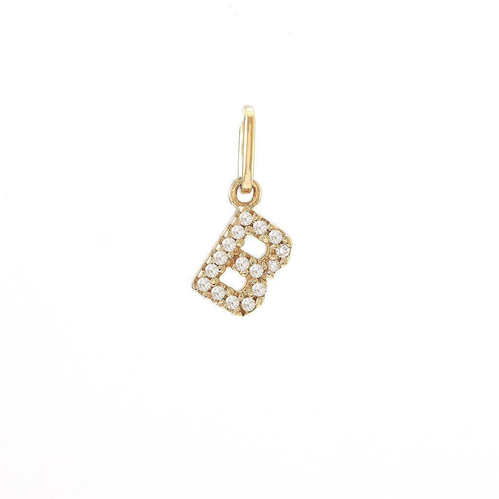 14K Real Solid Gold Natural Diamond Initial “B” Pendant Letter B  Charm 12mm