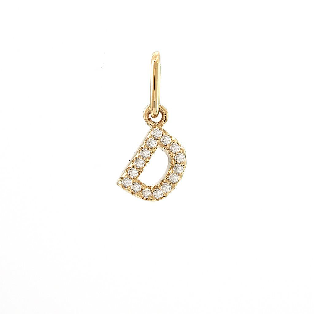 14K Real Solid Gold Natural Diamond Initial “D” Pendant Letter D Charm 12mm