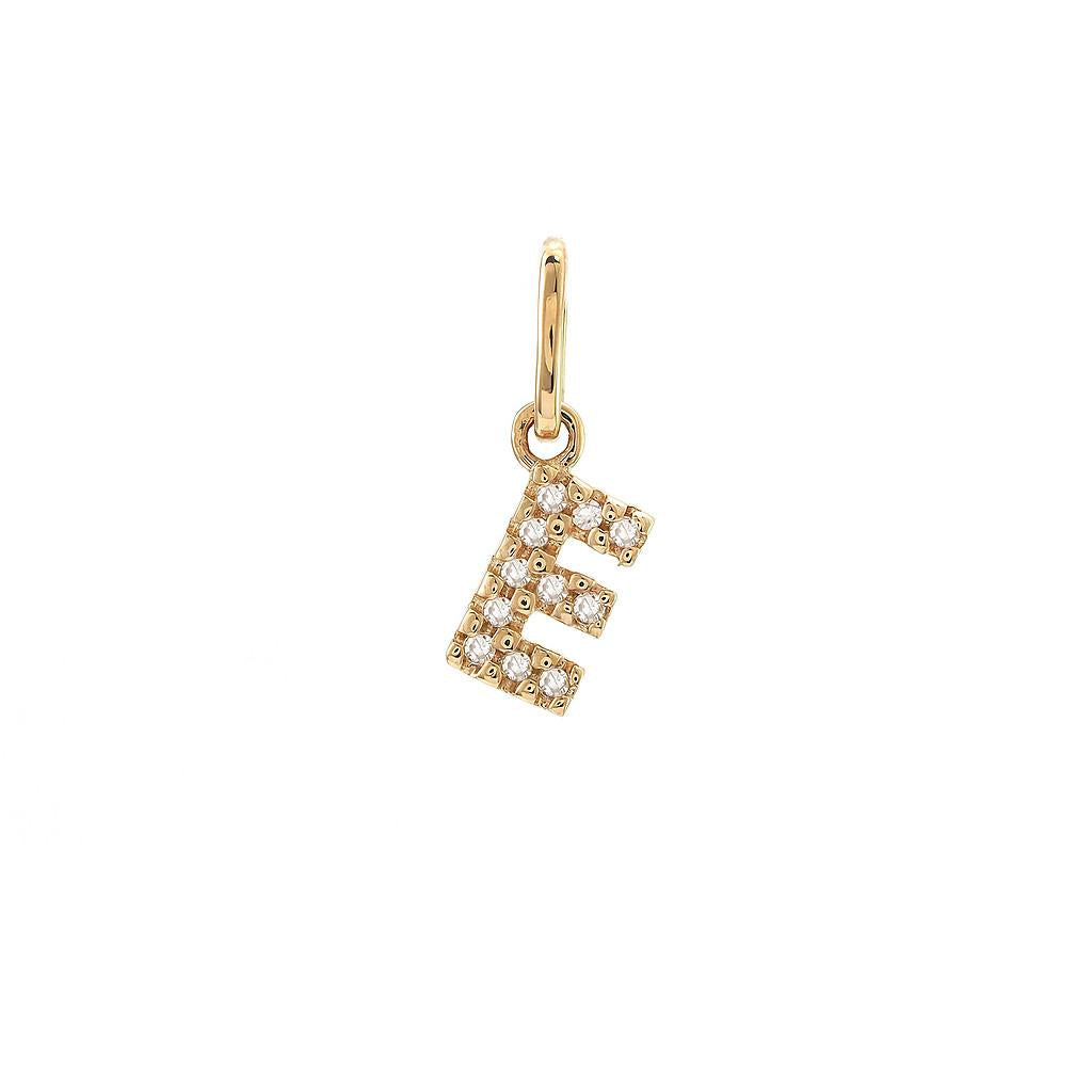 14K Real Solid Gold Natural Diamond Initial “E” Pendant Letter E Charm 12mm