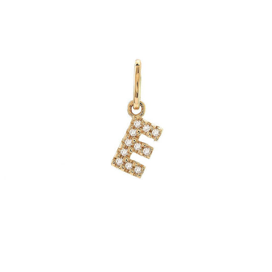 14K Real Solid Gold Natural Diamond Initial “E” Pendant Letter E Charm 12mm