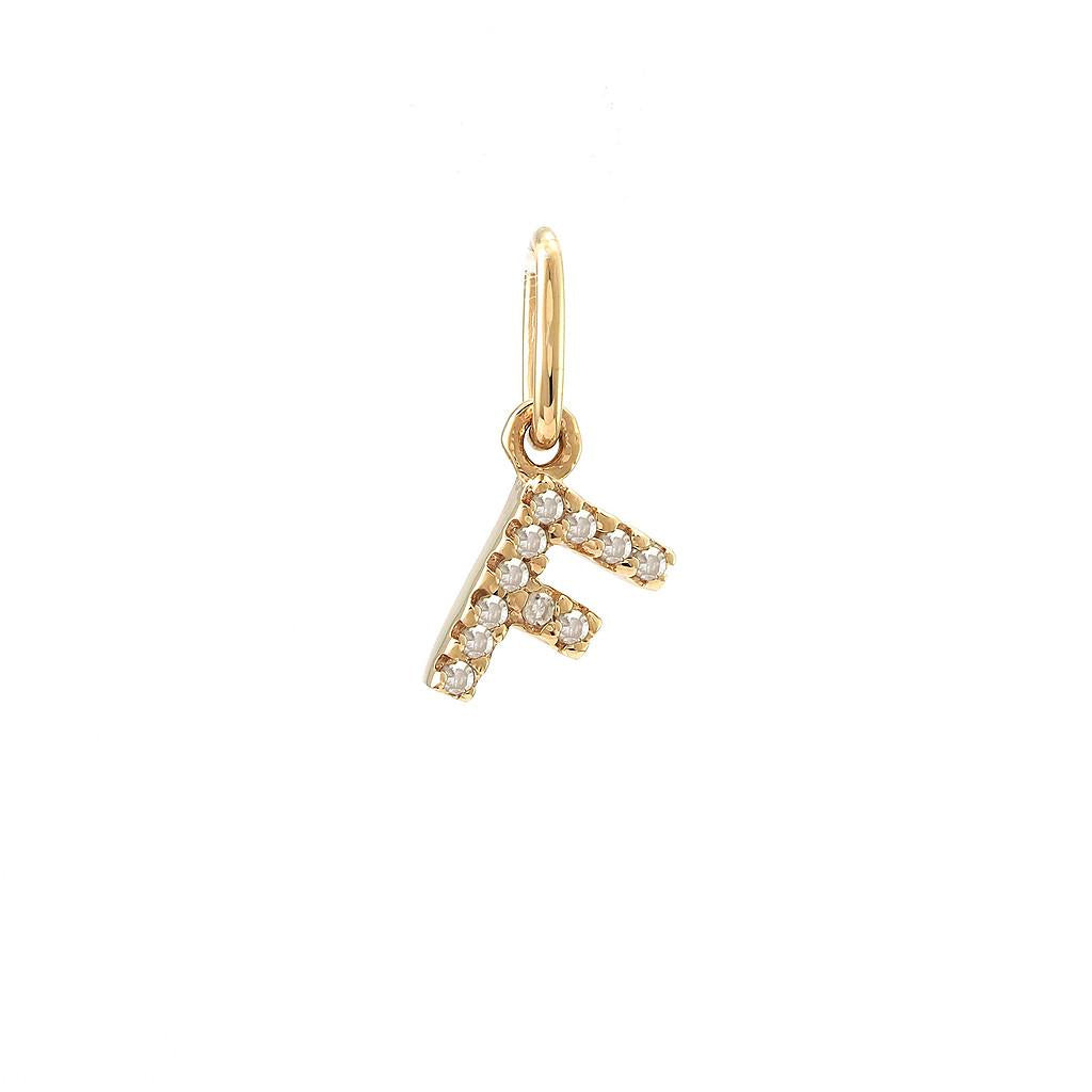 14K Real Solid Gold Natural Diamond Initial “F” Pendant Letter F Charm 12mm