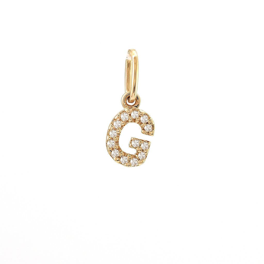 14K Real Solid Gold Natural Diamond Initial “G” Pendant Letter G Charm 12mm