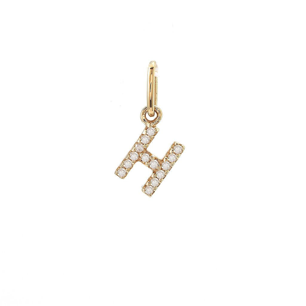 14K Real Solid Gold Natural Diamond Initial “H” Pendant Letter H Charm 12mm