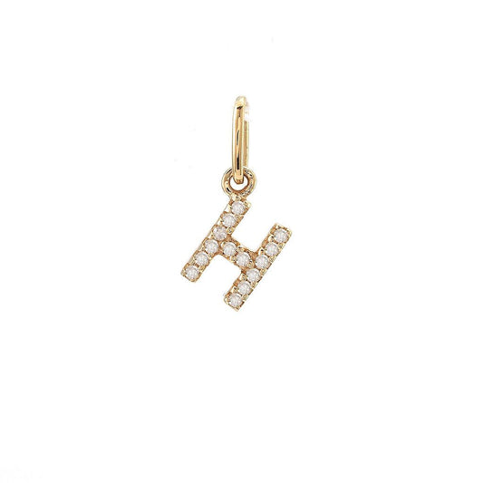 14K Real Solid Gold Natural Diamond Initial “H” Pendant Letter H Charm 12mm