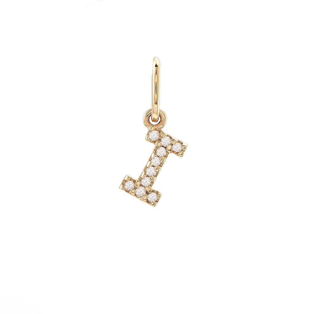 14K Real Solid Gold Natural Diamond Initial “I” Pendant Letter I Charm 12mm