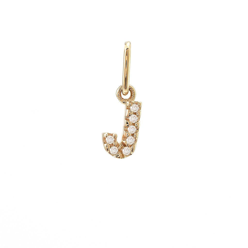 14K Real Solid Gold Natural Diamond Initial “J” Pendant Letter J Charm 12mm