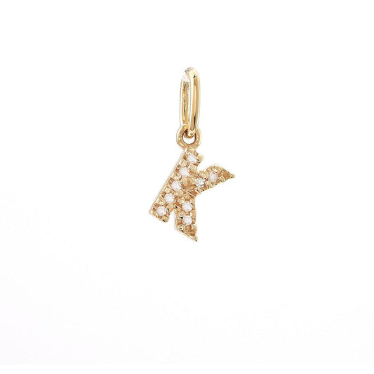 14K Real Solid Gold Natural Diamond Initial “K” Pendant Letter K Charm 12mm